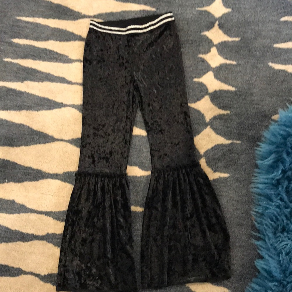 Velvet bell bottom pants with silver waistband